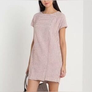 Madewell Linen Shirt Dress Womens Size Small Pink White Stripe Button Back Mini